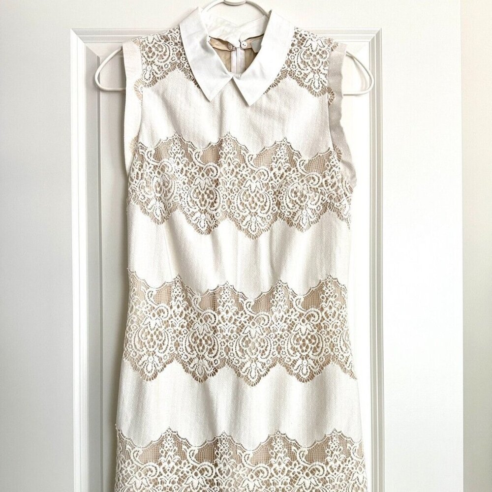 LOVER Chelsea Collar Cotton Blend Lace Sleeveless Mini Dress in Ivory Size 4